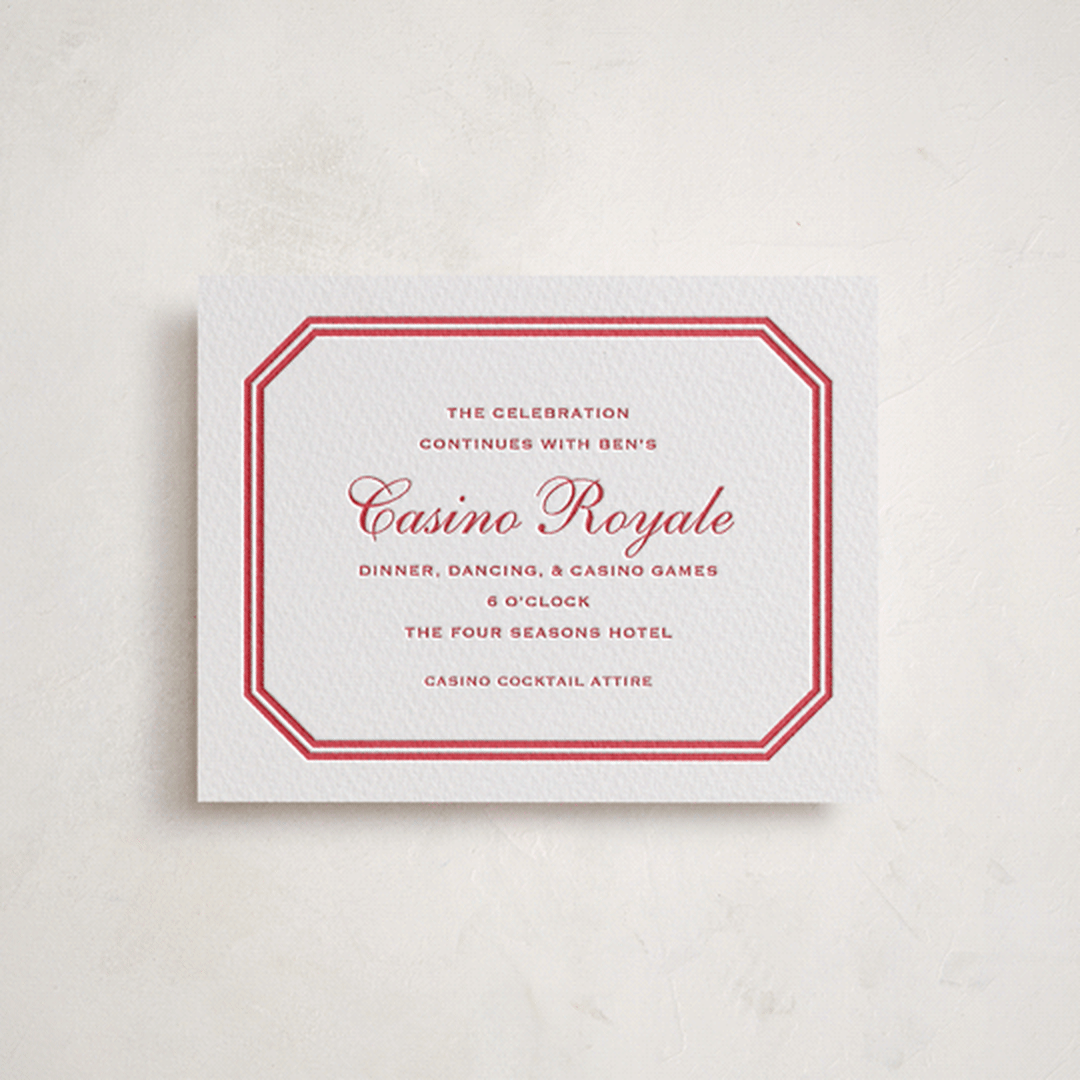 "Danbury" - Letterpress Bar and Bat Mitzvah Reception Cards in Cherry by Megan Davis - Front