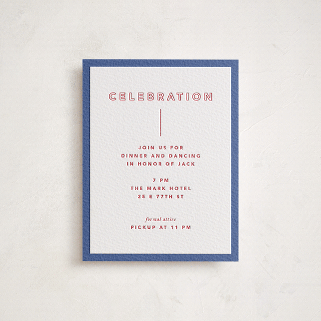 "Color Tone" - Letterpress Bar and Bat Mitzvah Reception Cards in Scarlet by Kindred Fields - Front