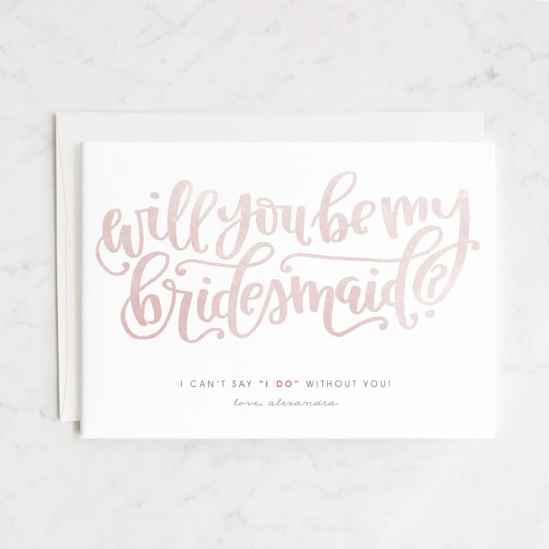 "Will You...?" - Bridesmaid Cards in Blush by Olivia Goree - Front