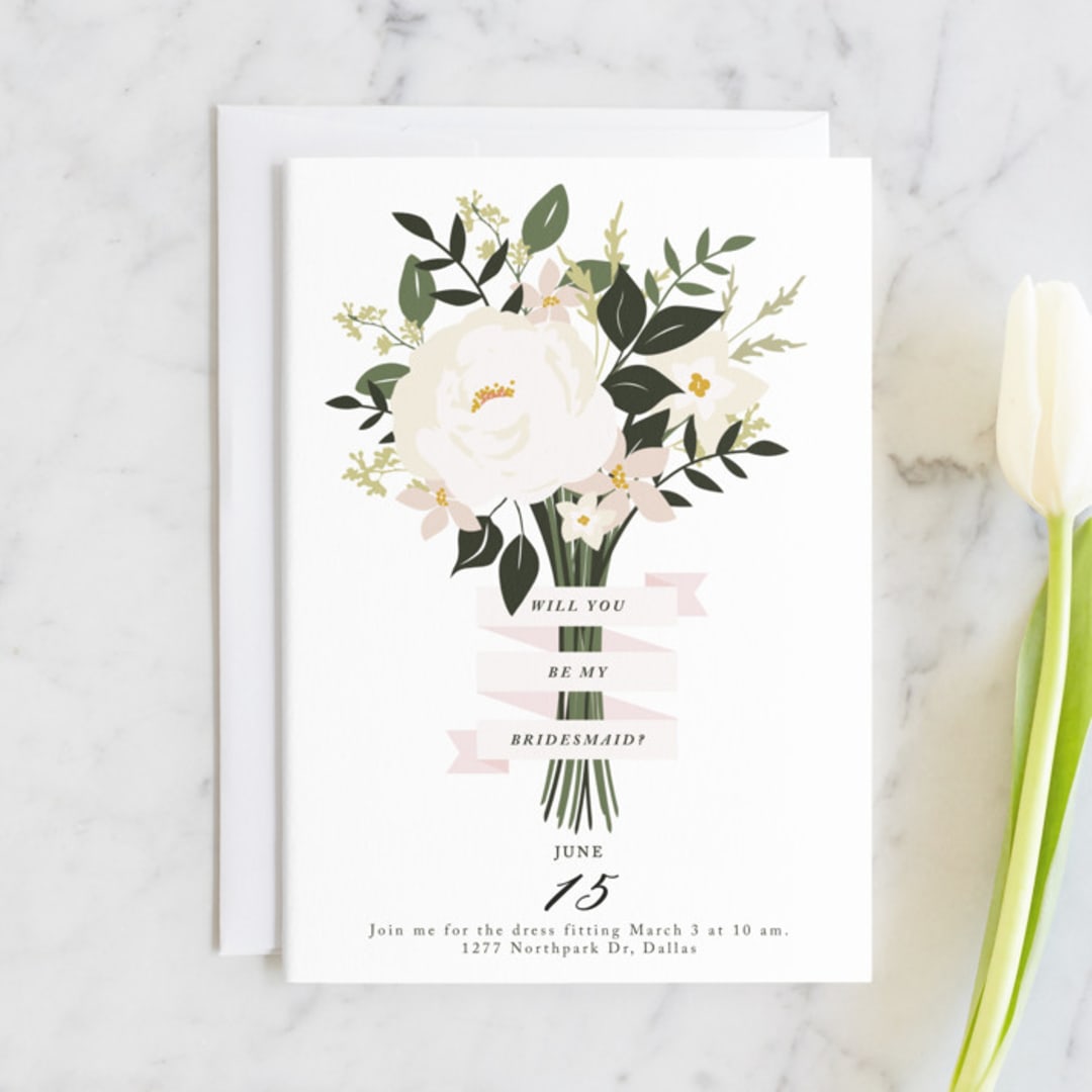 "Bridesmaid Bouquet" - Bridesmaid Cards in Blush by Haley Warner - Front