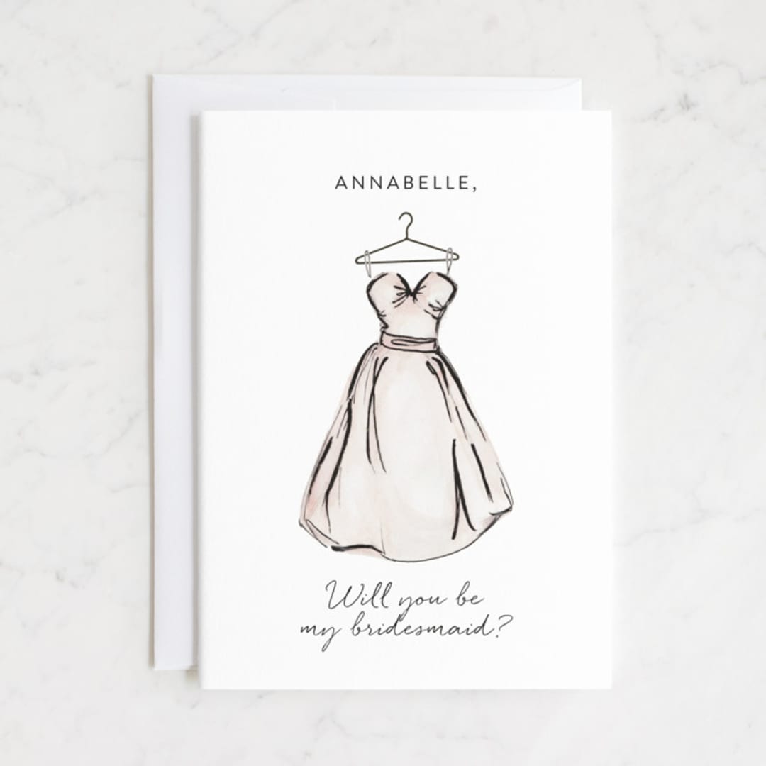"Bridesmaid Dress" - Bridesmaid Cards in Blush by Itsy Belle Studio - Front
