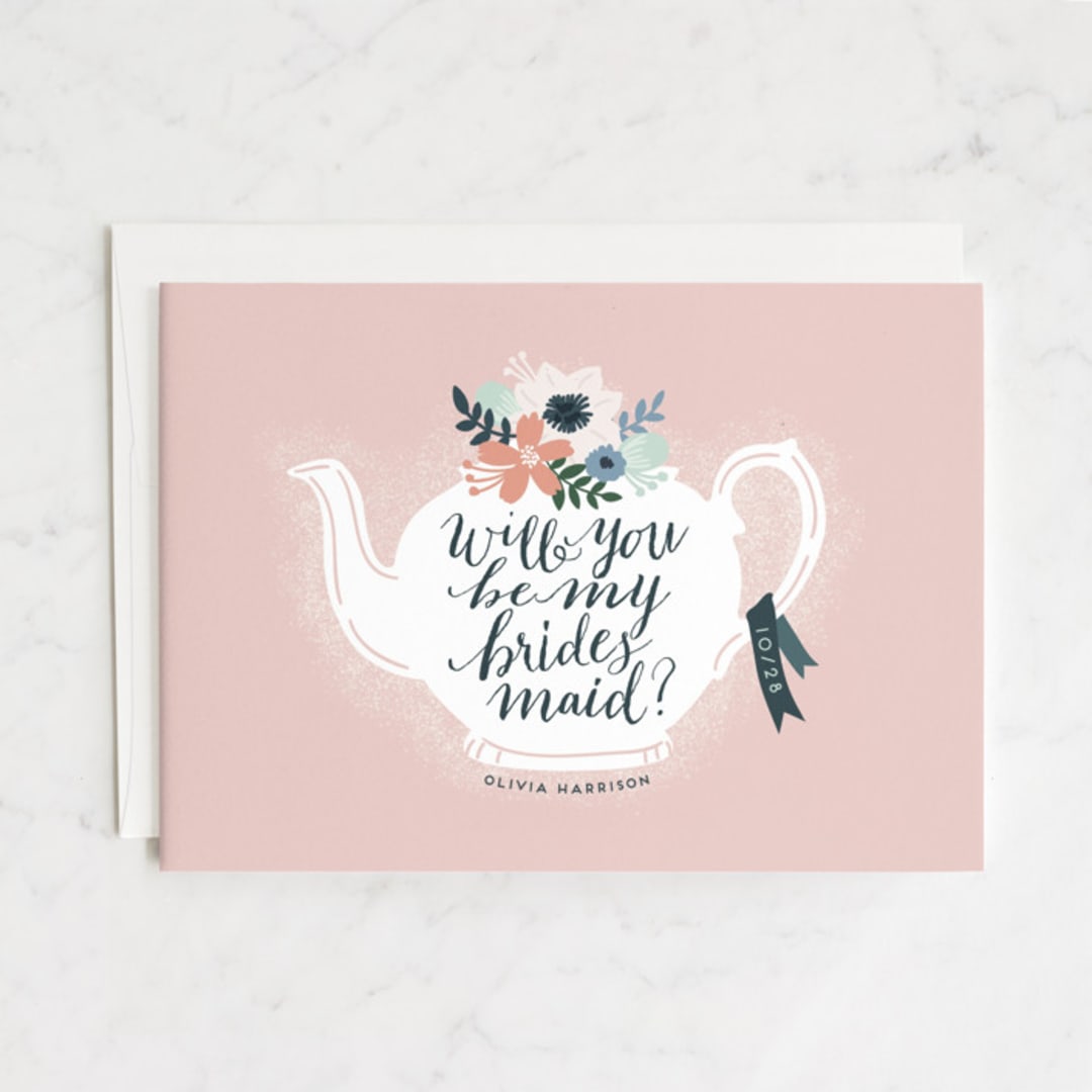 "Teapot Flower" - Bridesmaid Cards in Rose by iamtanya - Front