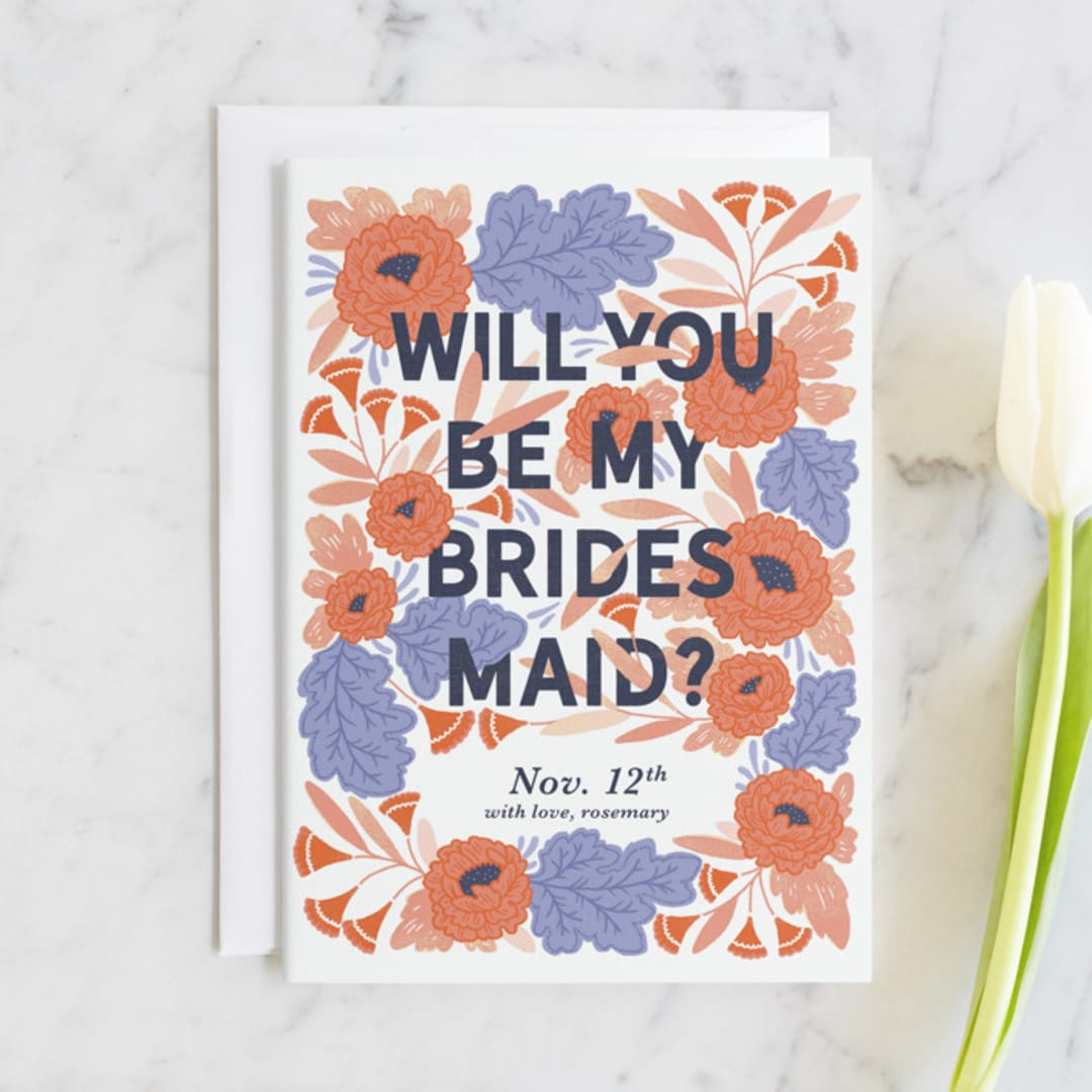 "Midnight Garden" - Bridesmaid Cards in Peach by Paper Raven Co. - Front