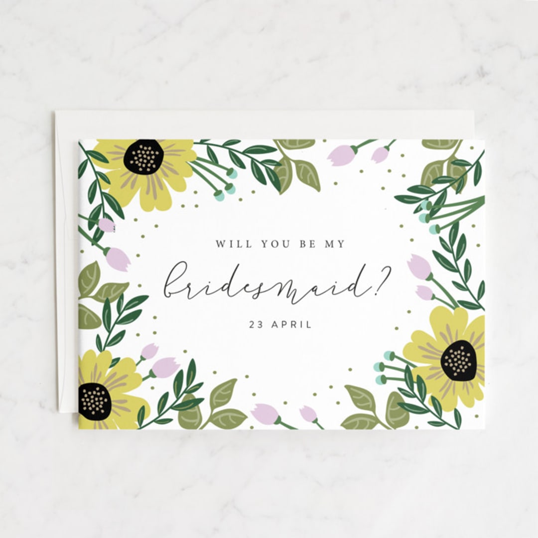 "Bridal Floral" - Bridesmaid Cards in Sunshine by Kampai Designs - Front