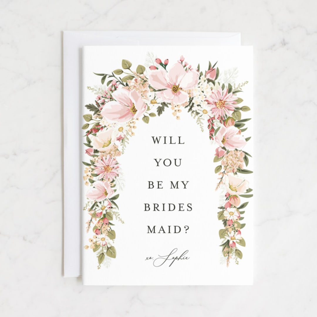"Floral Arch" - Bridesmaid Cards in Blush by Susan Moyal - Front