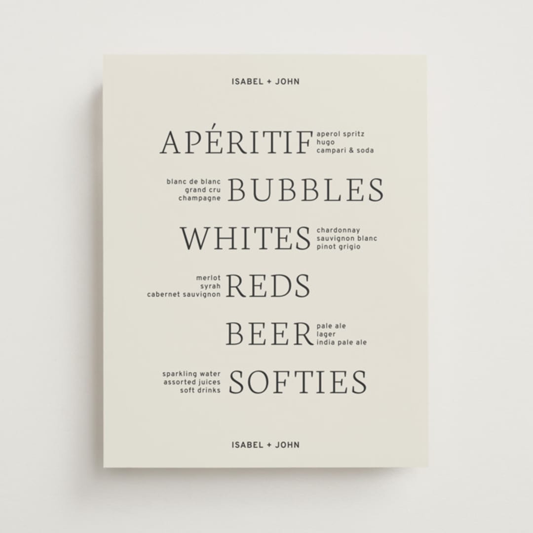"Elegant Typographic" - Bar Signs in Ivory by Stephanie Heinrich Godbout - Front