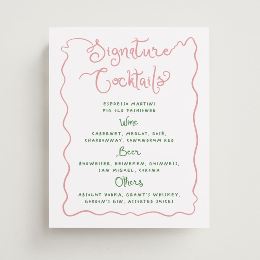 "Squiggly type" - Bar Signs in Carnation by Creo Study - Front