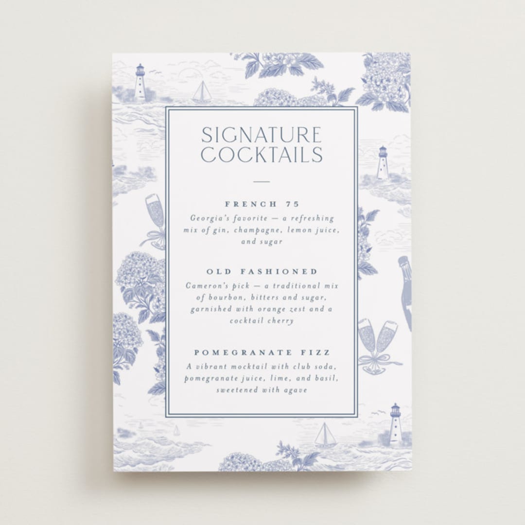 "Coastal Toile" - Bar Signs in Periwinkle by Jenna Holcomb - Front