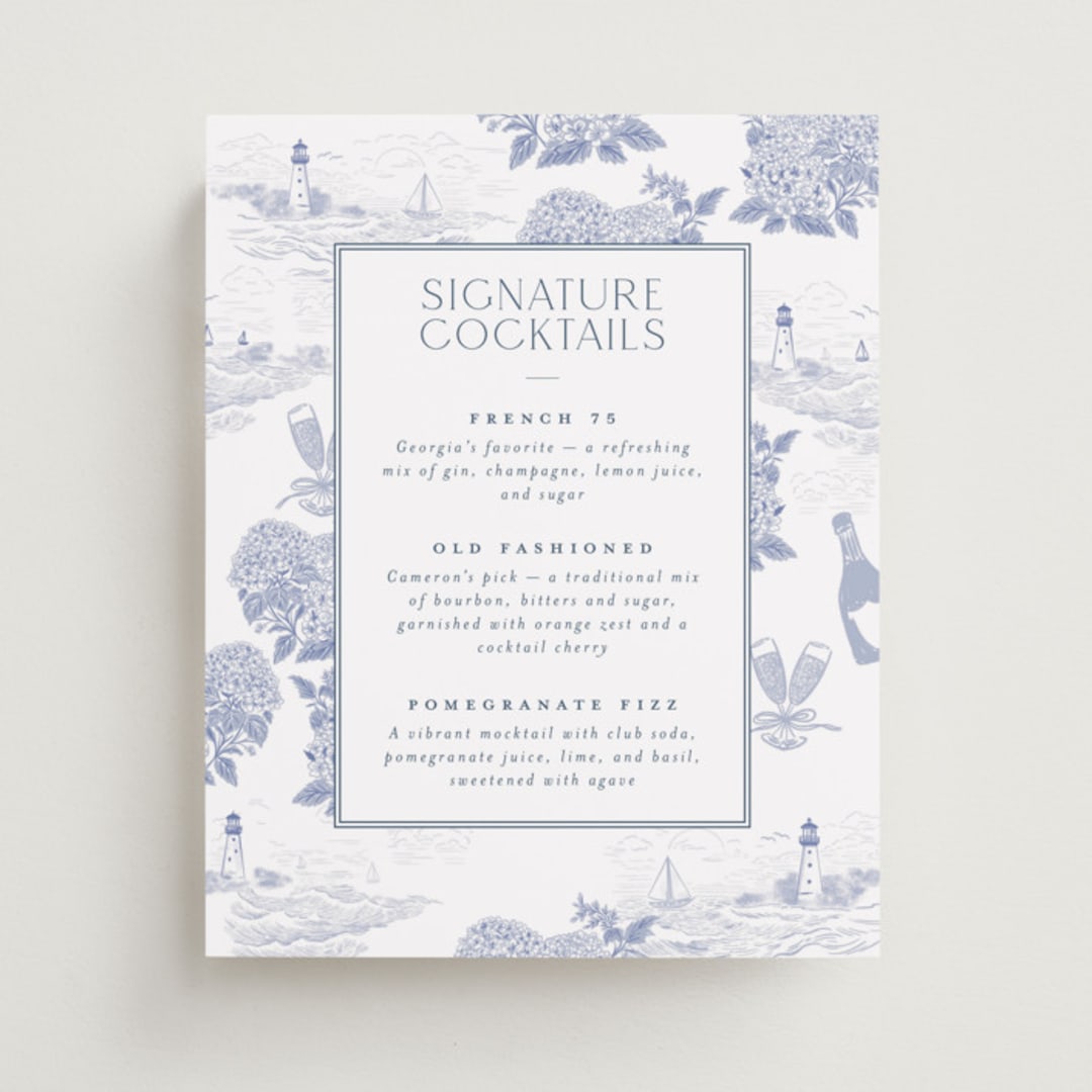 "Coastal Toile" - Bar Signs in Periwinkle by Jenna Holcomb - Front