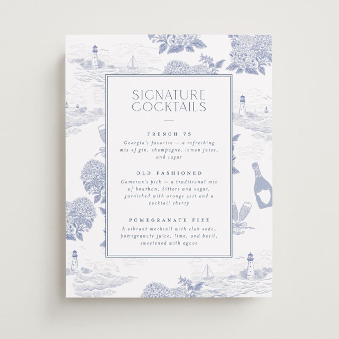 "Coastal Toile" - Bar Signs in Periwinkle by Jenna Holcomb - Front