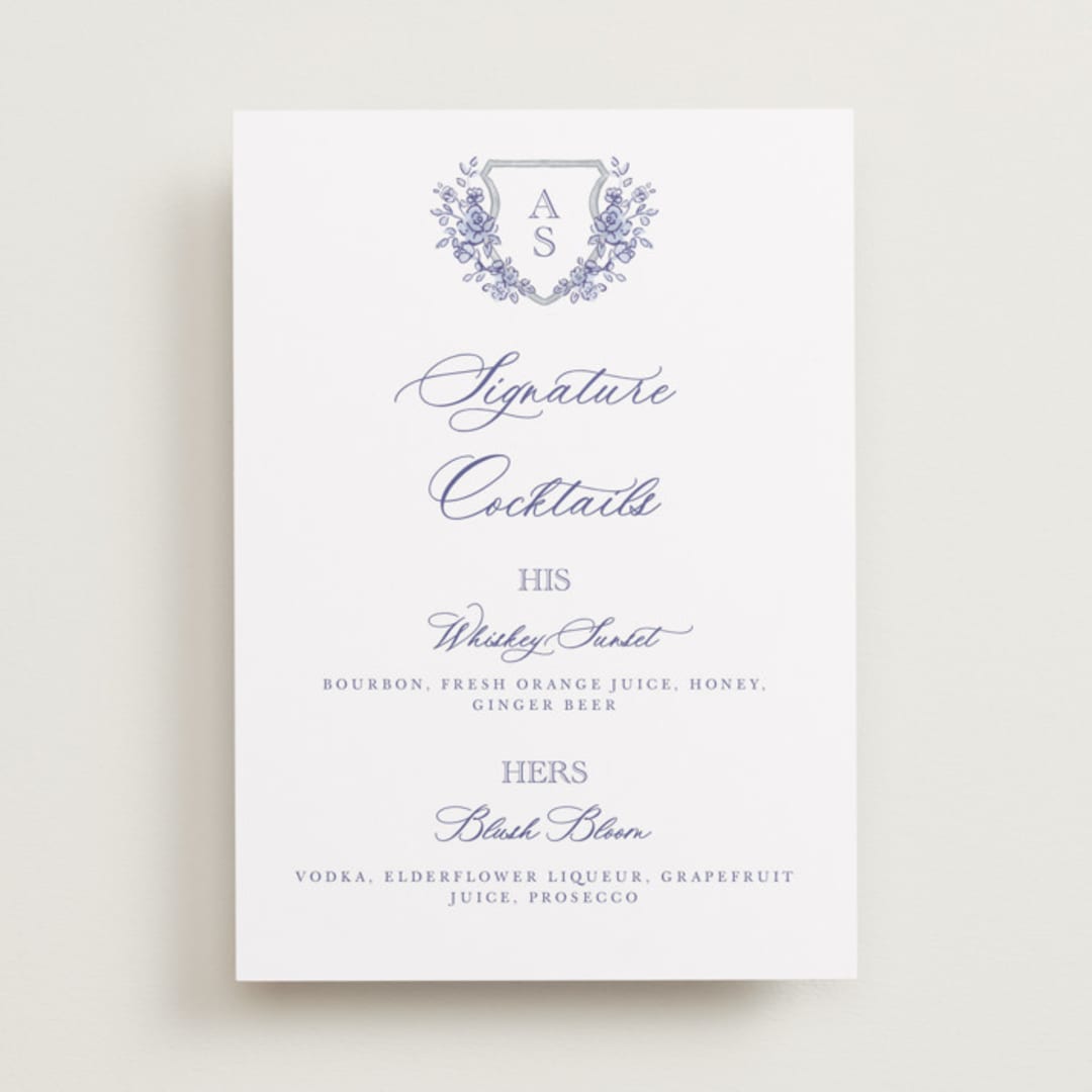 "watercolor flowers crest" - Bar Signs in Dusty Blue by Cass Loh - Front