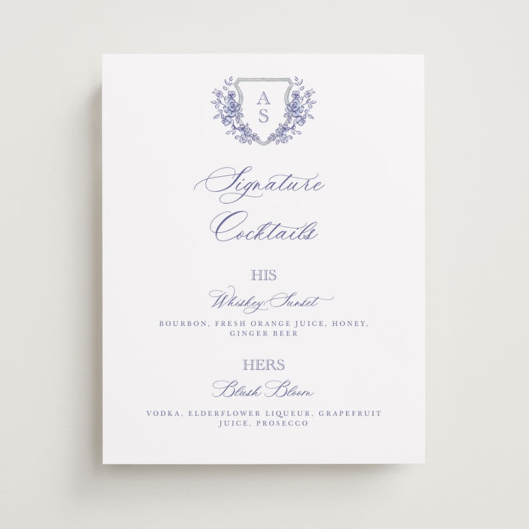 "watercolor flowers crest" - Bar Signs in Dusty Blue by Cass Loh - Front