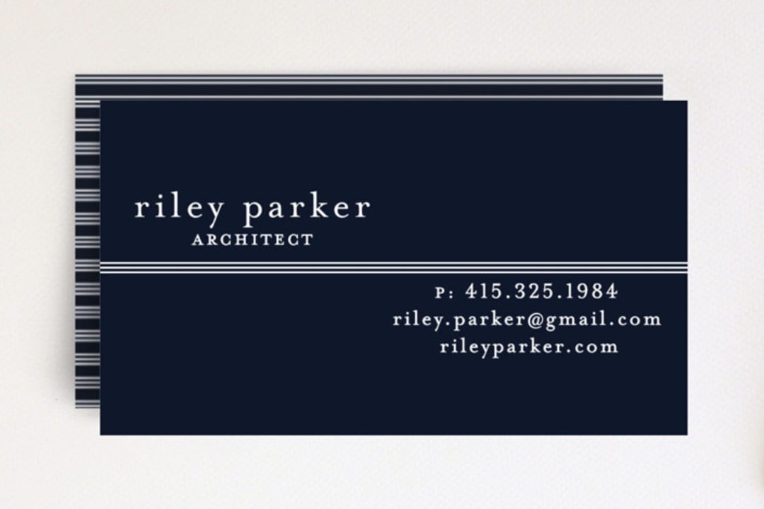 "Striped Divide" - Business Cards in Navy by A.C.R. - Front