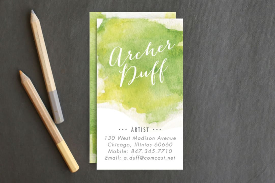 "Watercolor Splash" - Business Cards in Apple by Erin Deegan - Front