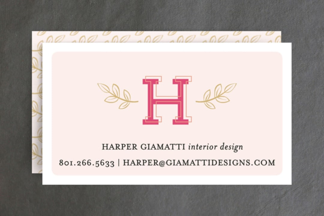 "Leafy Initial" - Business Cards in Rose by Iwona K - Front