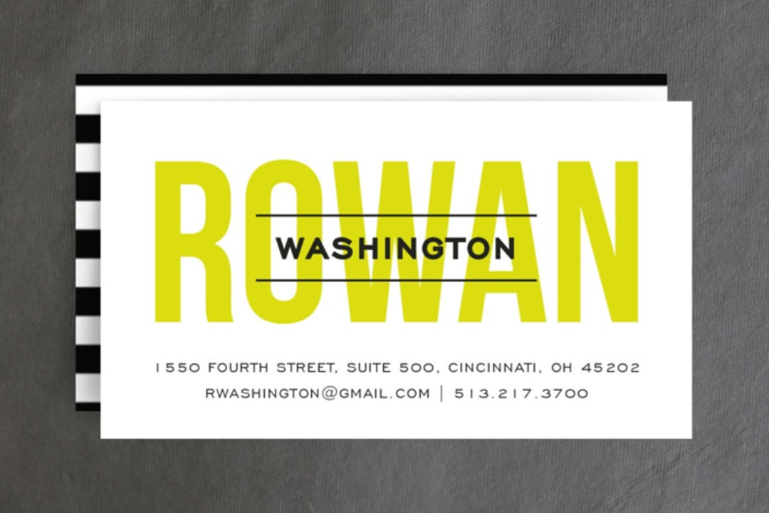 "Connected" - Business Cards in Chartreuse by Kim Dietrich Elam - Front