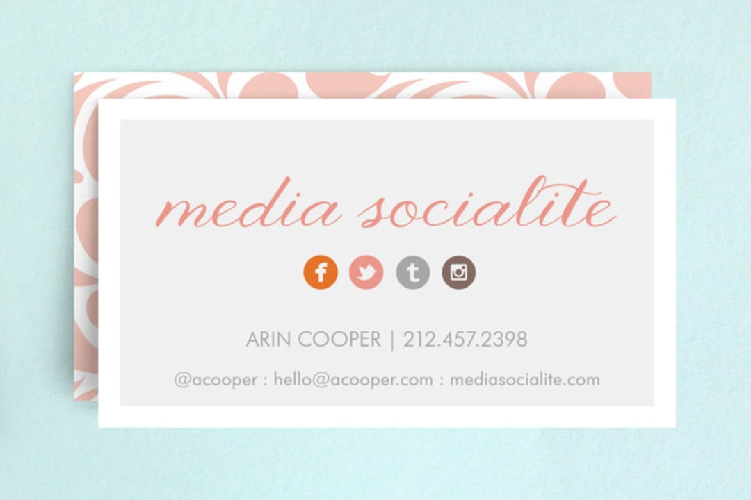 "Media Socialite" - Business Cards in Sorbet by Sheila Corcoran - Front