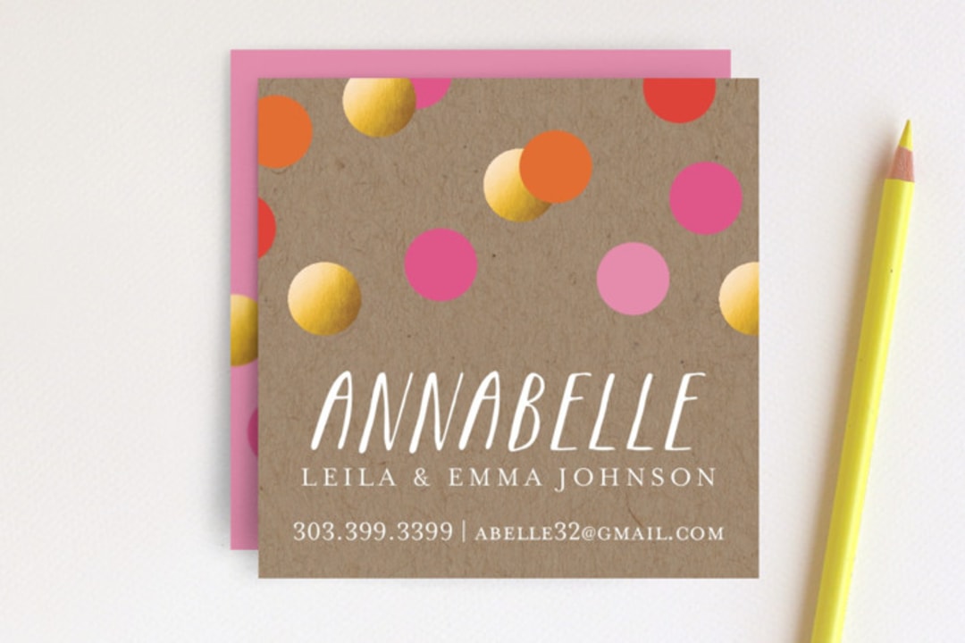 "Confetti Makes Me Smile" - Business Cards in Magenta by Abby Munn - Front