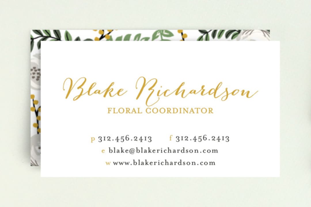 "Painted Florist" - Business Cards in Mustard by Lehan Veenker - Front