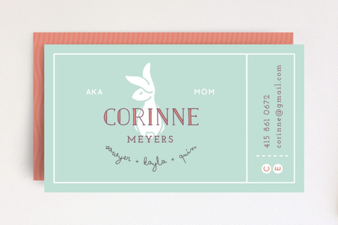 "Praline Bunny" - Business Cards in Sea Glass by A Real Peach Studio - Front