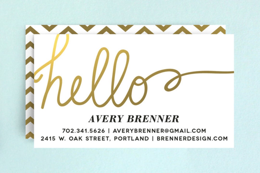 "Gilded Hello" - Business Cards in Goldenrod by Made by Wendy - Front