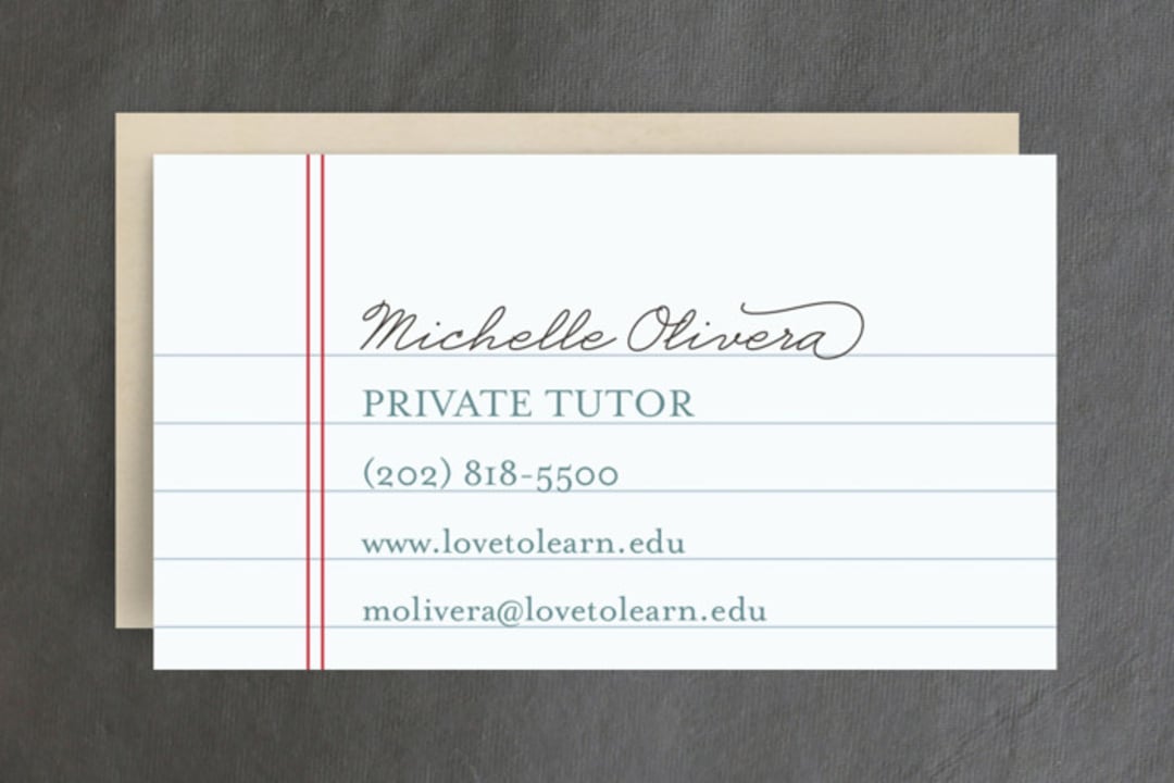 "Love to Learn" - Business Cards in Denim by Jessica Yeo - Front