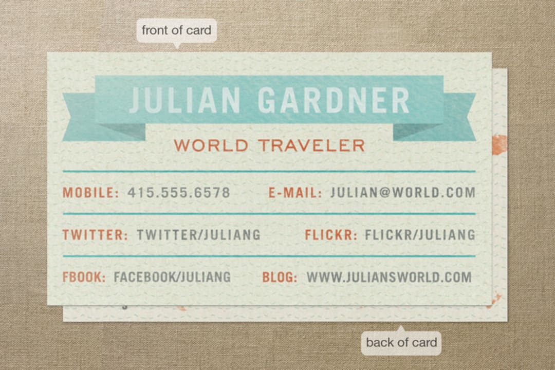 "World Traveler" - Business Cards in Pacific Blue by June Letters Studio - Front