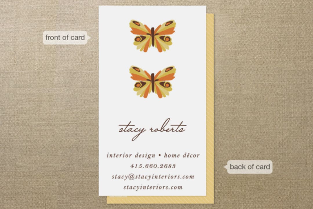 "Botanical Butterfly" - Business Cards in Tangerine by A.C.R. - Front