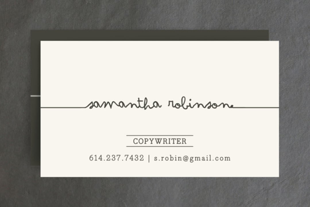 "Drop Me A Line" - Business Cards in Charcoal by Carrie ONeal - Front