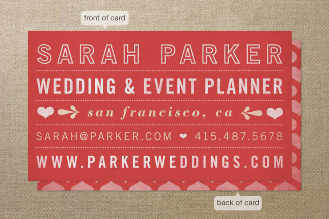"Hearts" - Business Cards in Cherry Red by June Letters Studio - Front