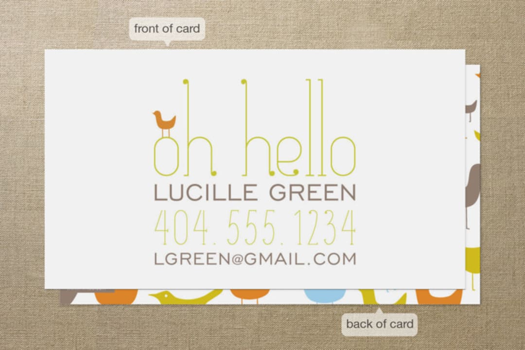 "Oh Hello Birds" - Business Cards in Electric Yellow by Avie Designs - Front