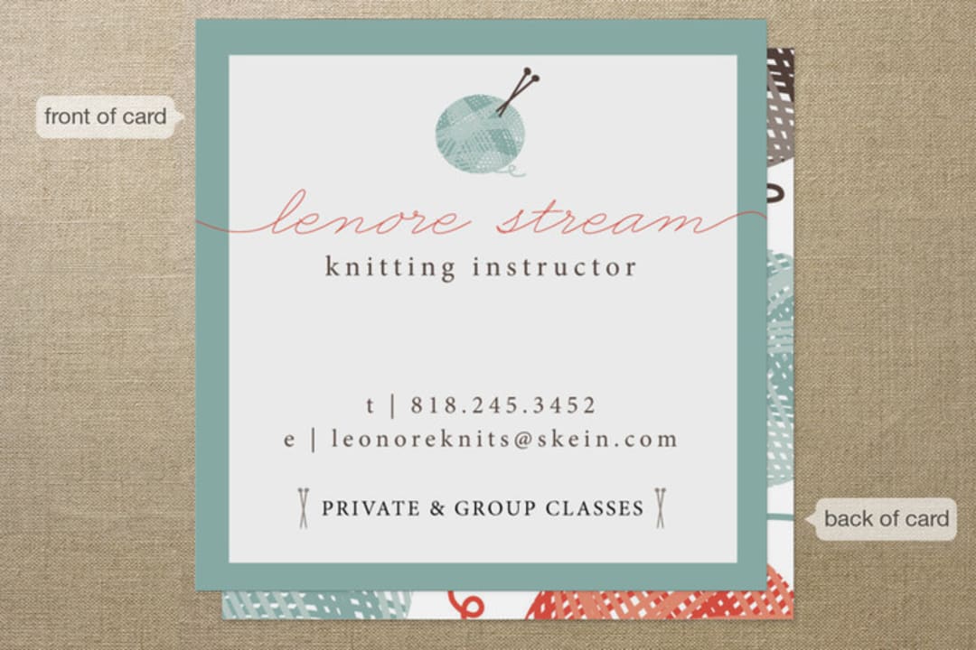 "Pretty Skein" - Business Cards in Sea Green by Aspacia Kusulas - Front