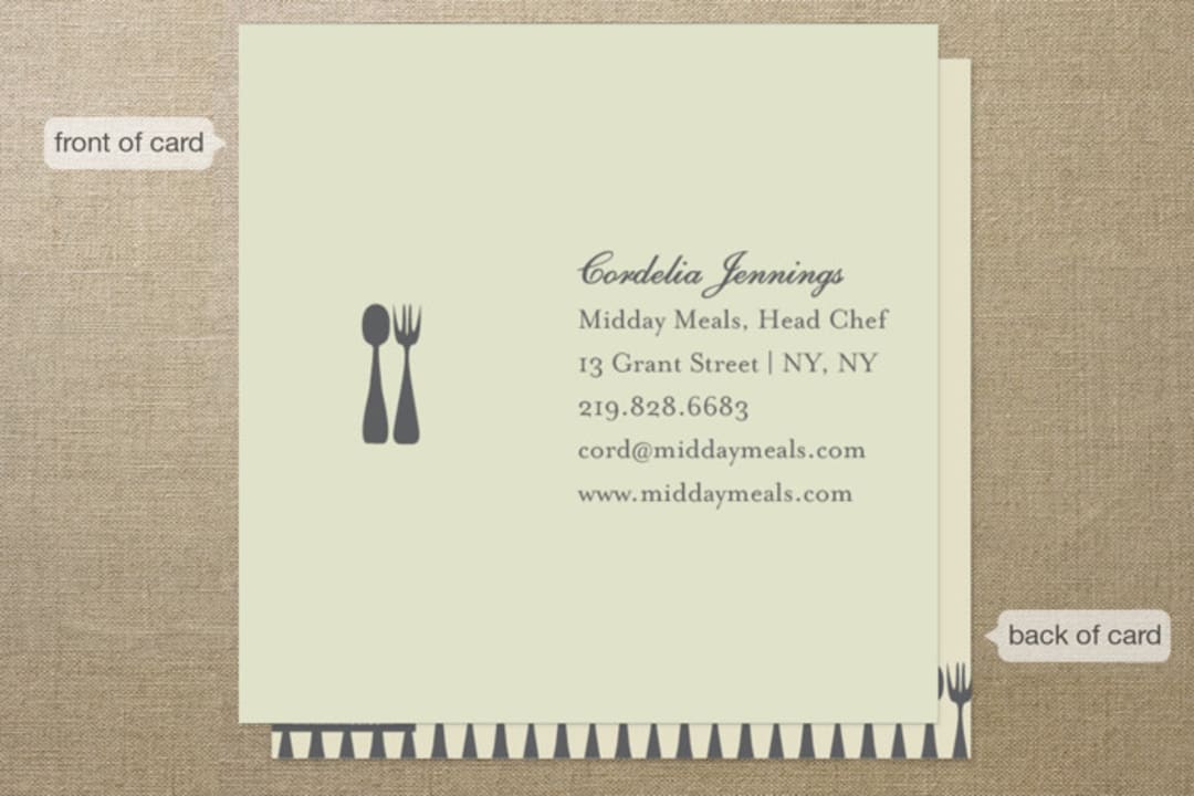 "Spoon + Fork" - Business Cards in Charcoal by Baci Designer - Front