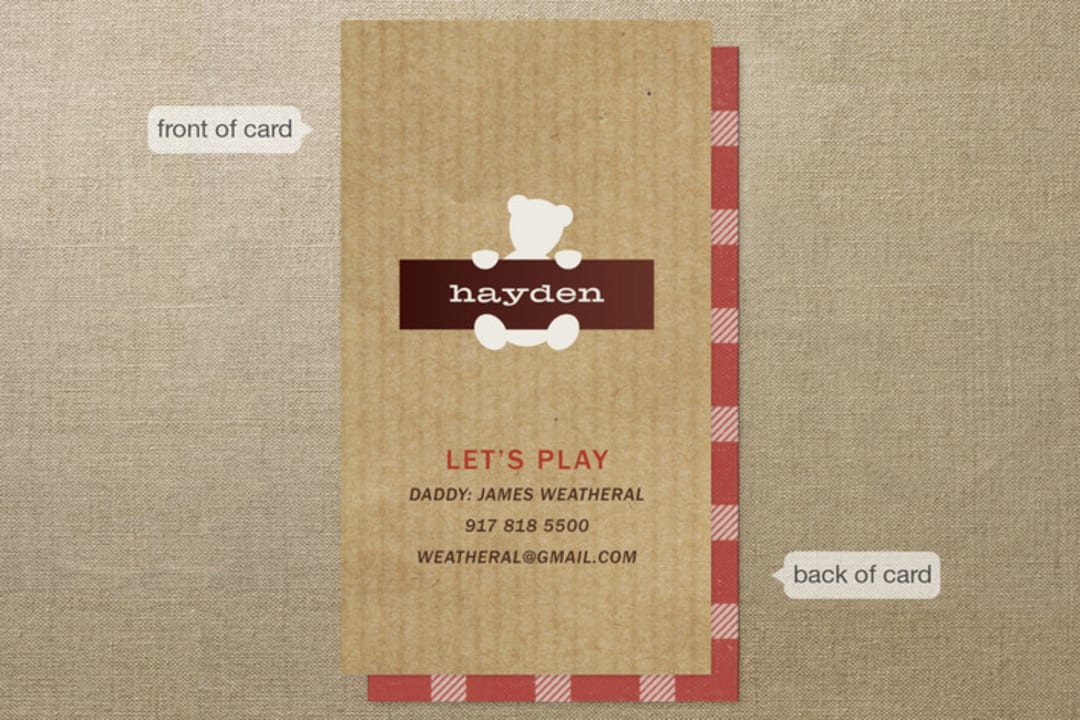 "Fave Teddy" - Business Cards in Chocolate by Jessica Yeo - Front