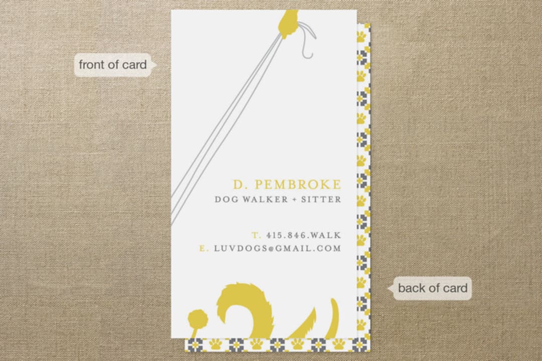 "Dog Walker" - Business Cards in Mustard by Jody Wody - Front