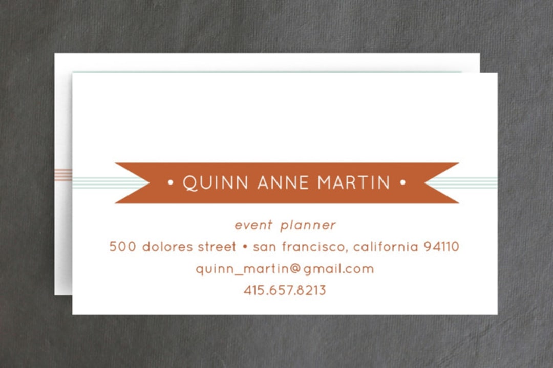 "Banner + Stripes" - Business Cards in Tangerine by Lizzy McGinn - Front