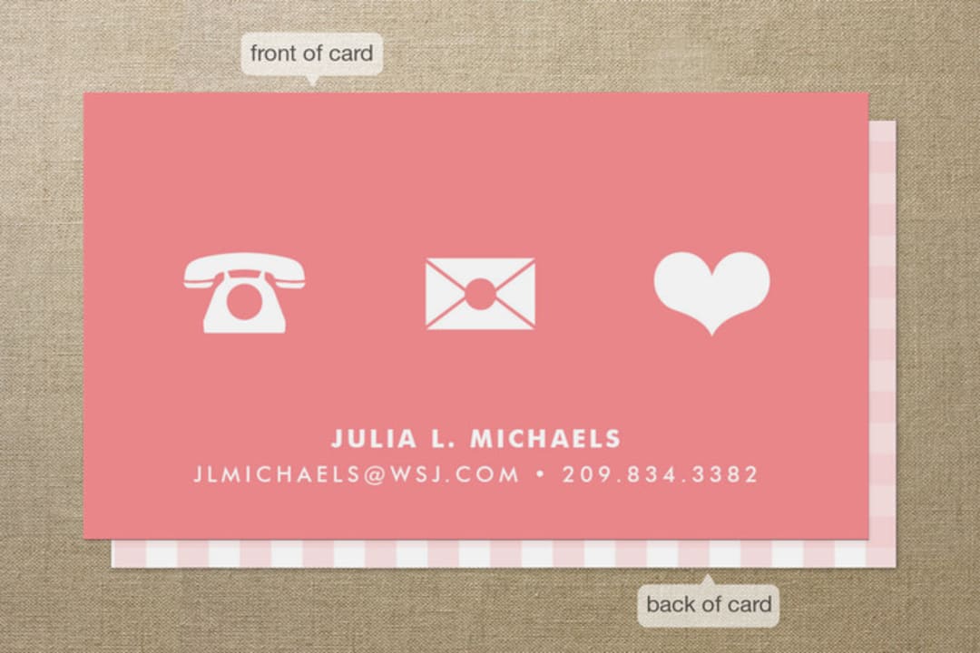 "Icons" - Business Cards in Peach by Robert True of Waui Design - Front