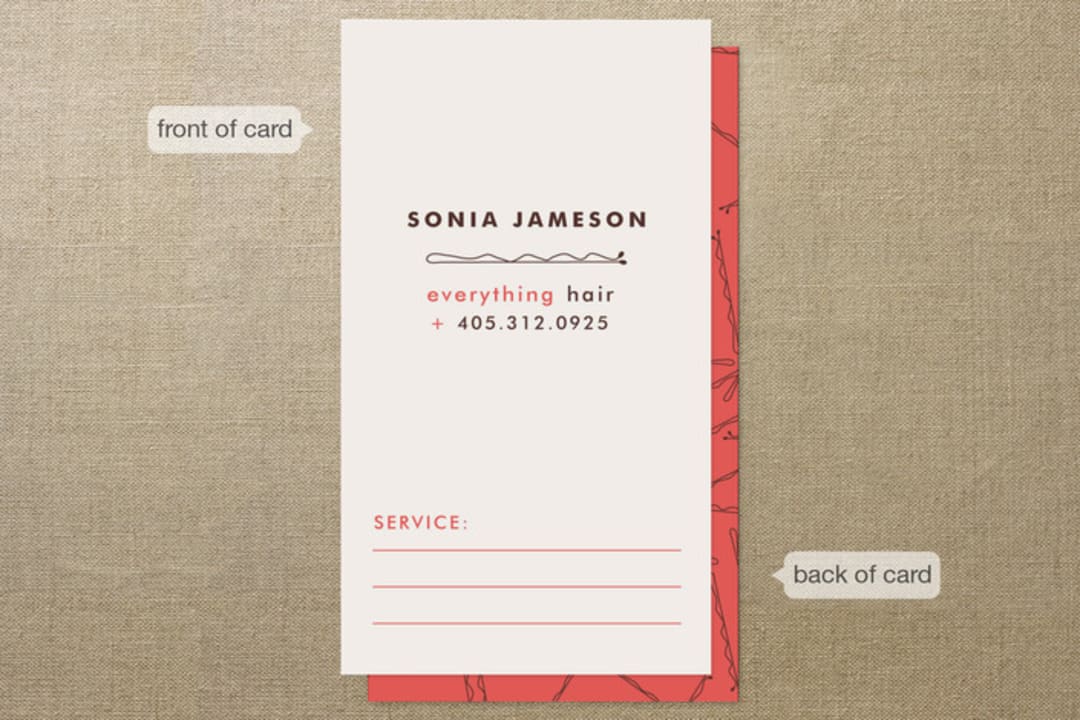 "Pin" - Business Cards in Peach by Marabou Design - Front