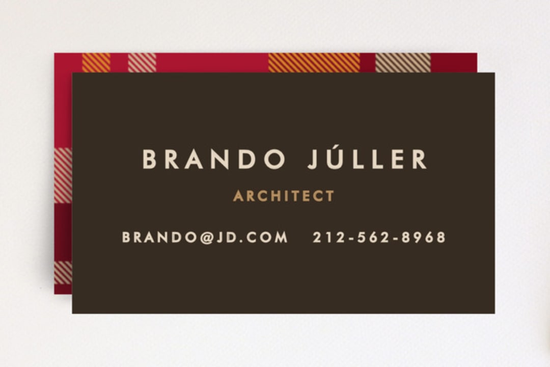 "Savant Plaid" - Business Cards in Granite by Yolanda Mariak Chendak - Front