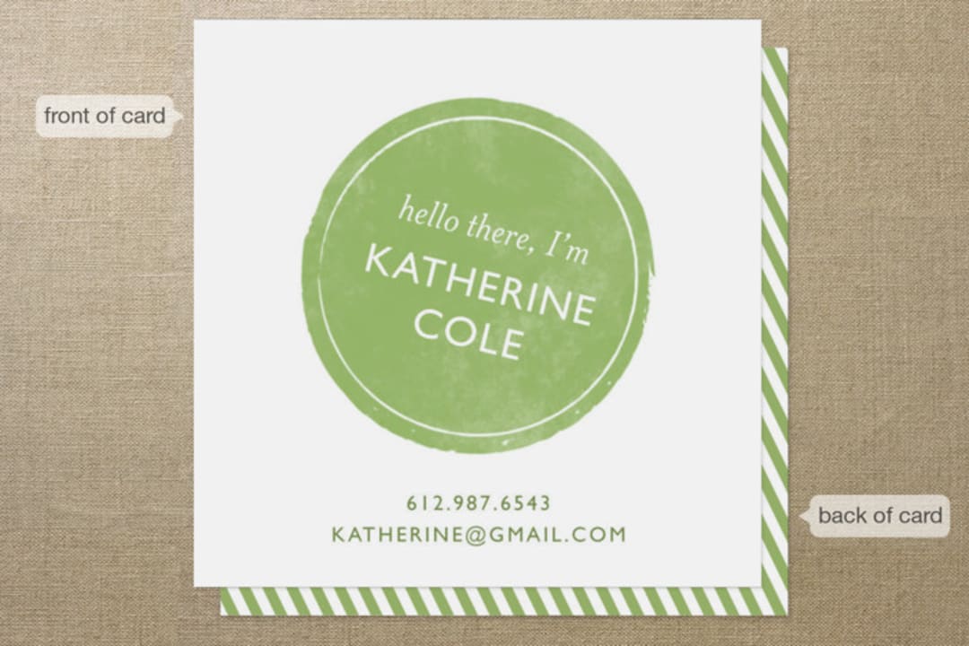 "Stamp and Stripe" - Business Cards in Wheatgrass by Lauren Chism - Front