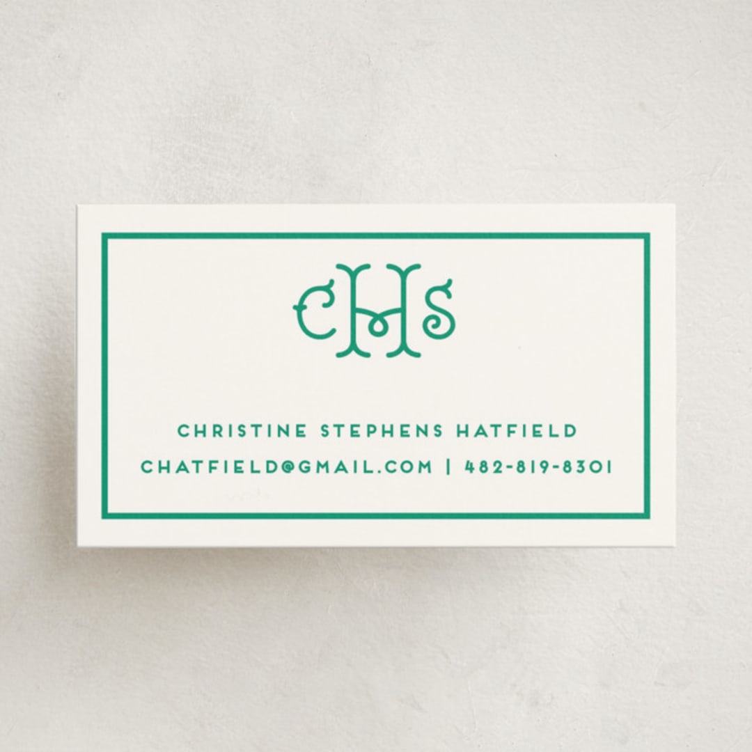 "Keyline Initials" - Business Cards in Shamrock by mo kelley - Front