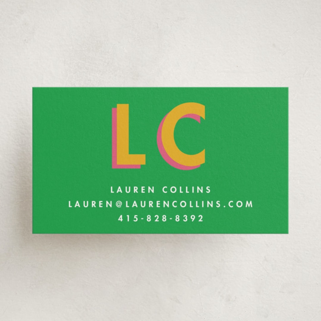 "Bold Initials" - Business Cards in Lawn by mo kelley - Front