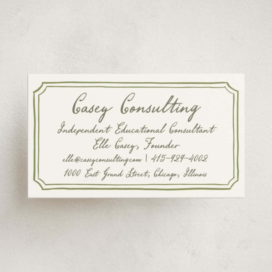 "Handwritten" - Business Cards in Moss by Cass Loh - Front
