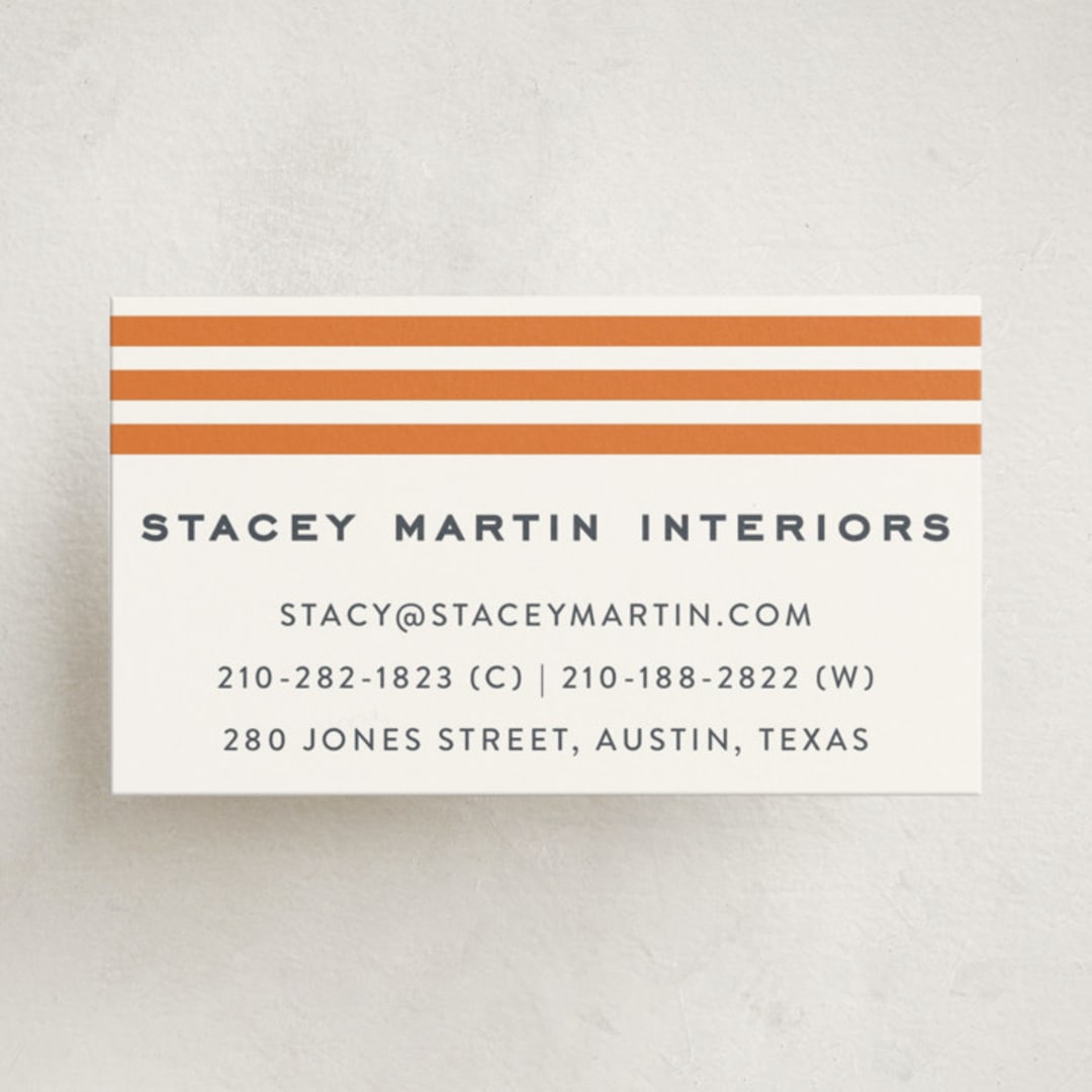 "Varsity Prep" - Business Cards in Tangerine by Megan Davis - Front