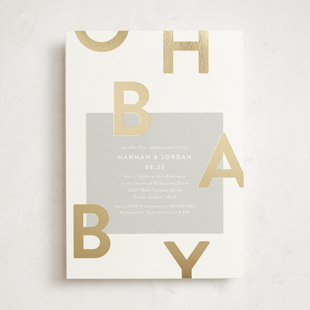 "Mod Baby" - Baby Shower Invitations in Pebble by Robert and Stella - Front