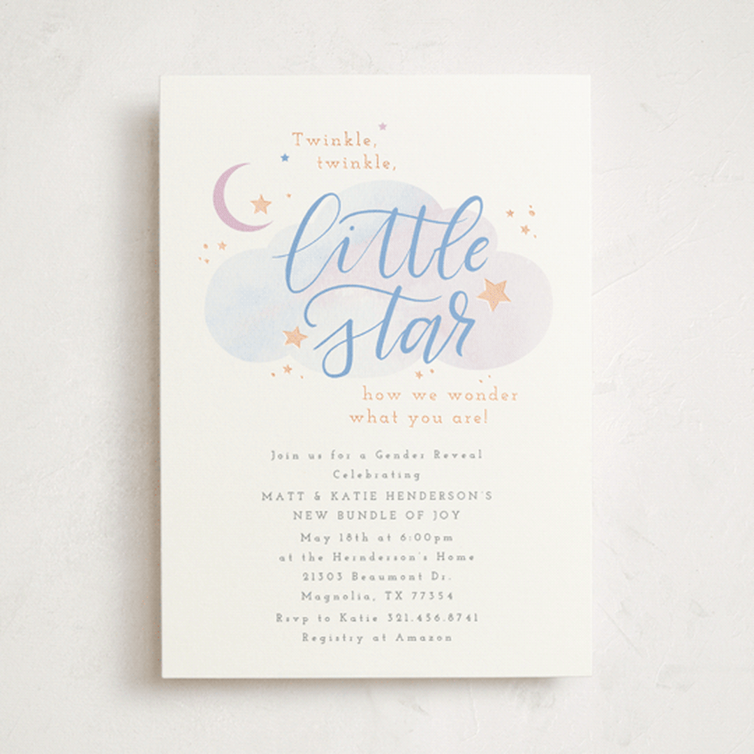 "Little Star" - Baby Shower Invitations in Hydrangea by Itsy Belle Studio - Front