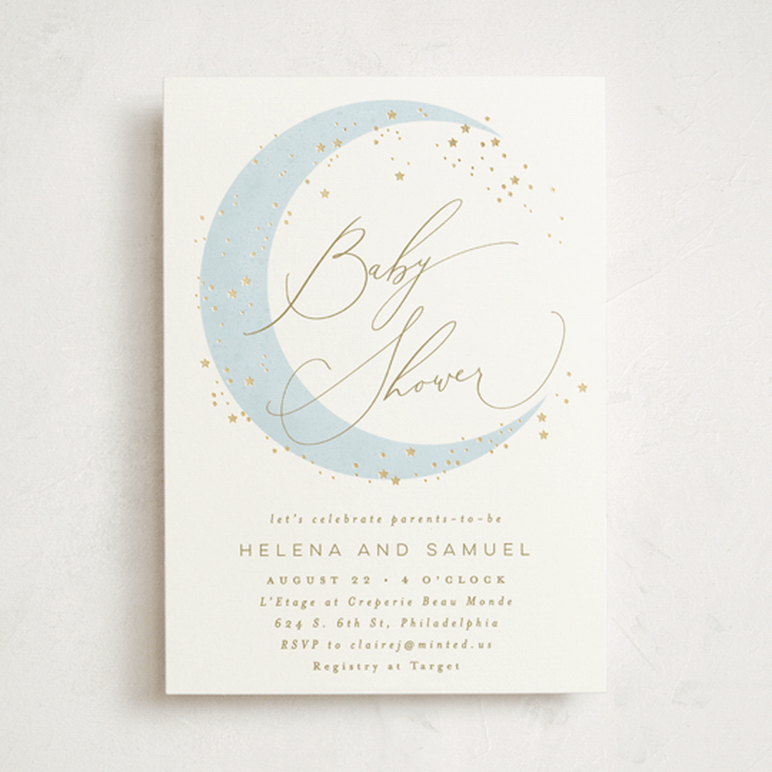 "Simple Moon" - Baby Shower Invitations in Mist by Everett Paper Goods - Front