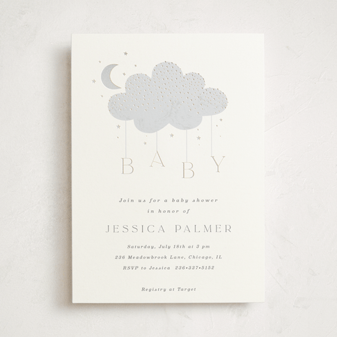 "Moon Baby" - Baby Shower Invitations in Slate by Marina Onoprienko - Front