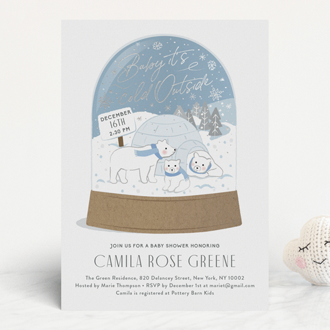 "Winter Bears" - Baby Shower Invitations in Sparkle by Jennifer Lew - Front