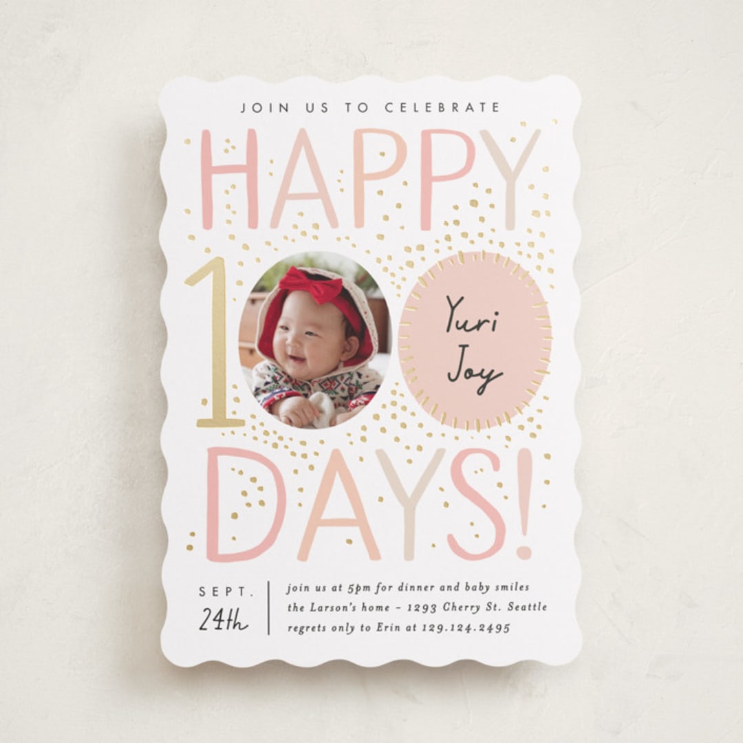 "100 days" - Baby Shower Invitations in Blush by Alethea and Ruth - Front